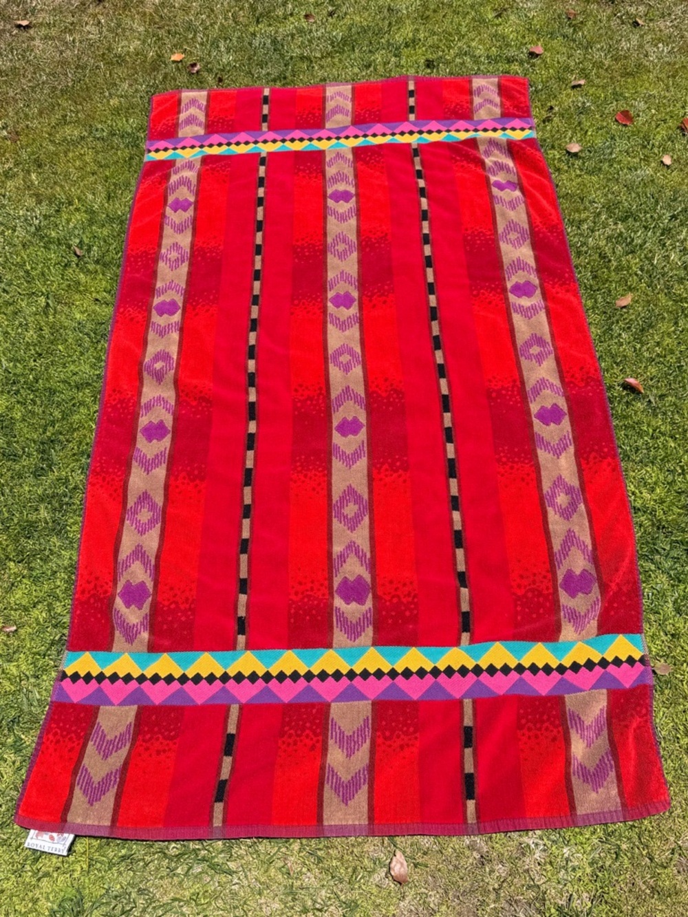 VTG Royal Terry Geometric Southwestern Large Beach Towel Colorful Brazil 34x67